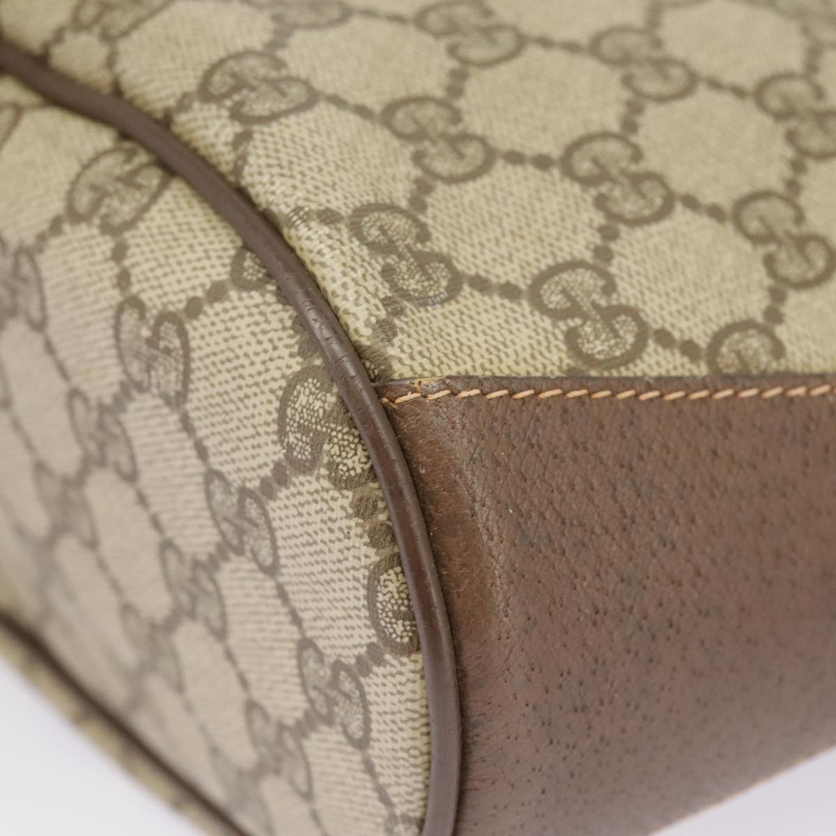 GUCCI GG Supreme Shoulder Bag PVC Beige Gold Web Sherry Line 98280