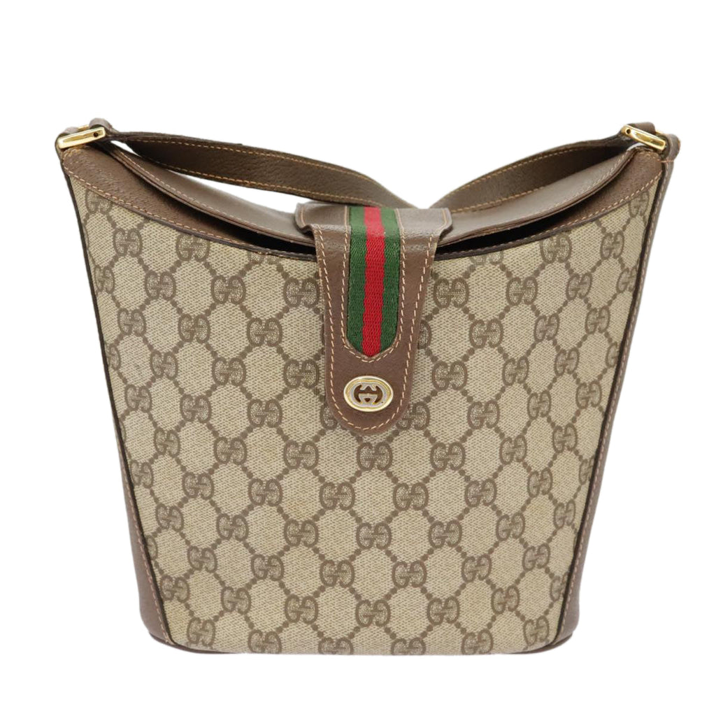 GUCCI GG Supreme Shoulder Bag PVC Beige Gold Web Sherry Line 98280