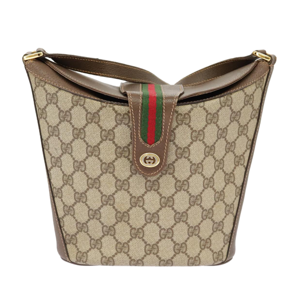 GUCCI GG Supreme Shoulder Bag PVC Beige Gold Web Sherry Line 98280