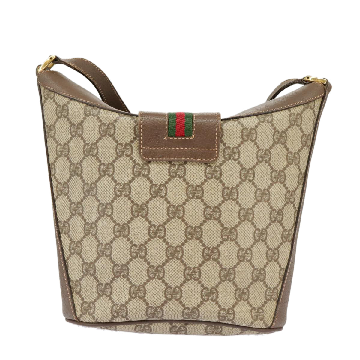 GUCCI GG Supreme Shoulder Bag PVC Beige Gold Web Sherry Line 98280