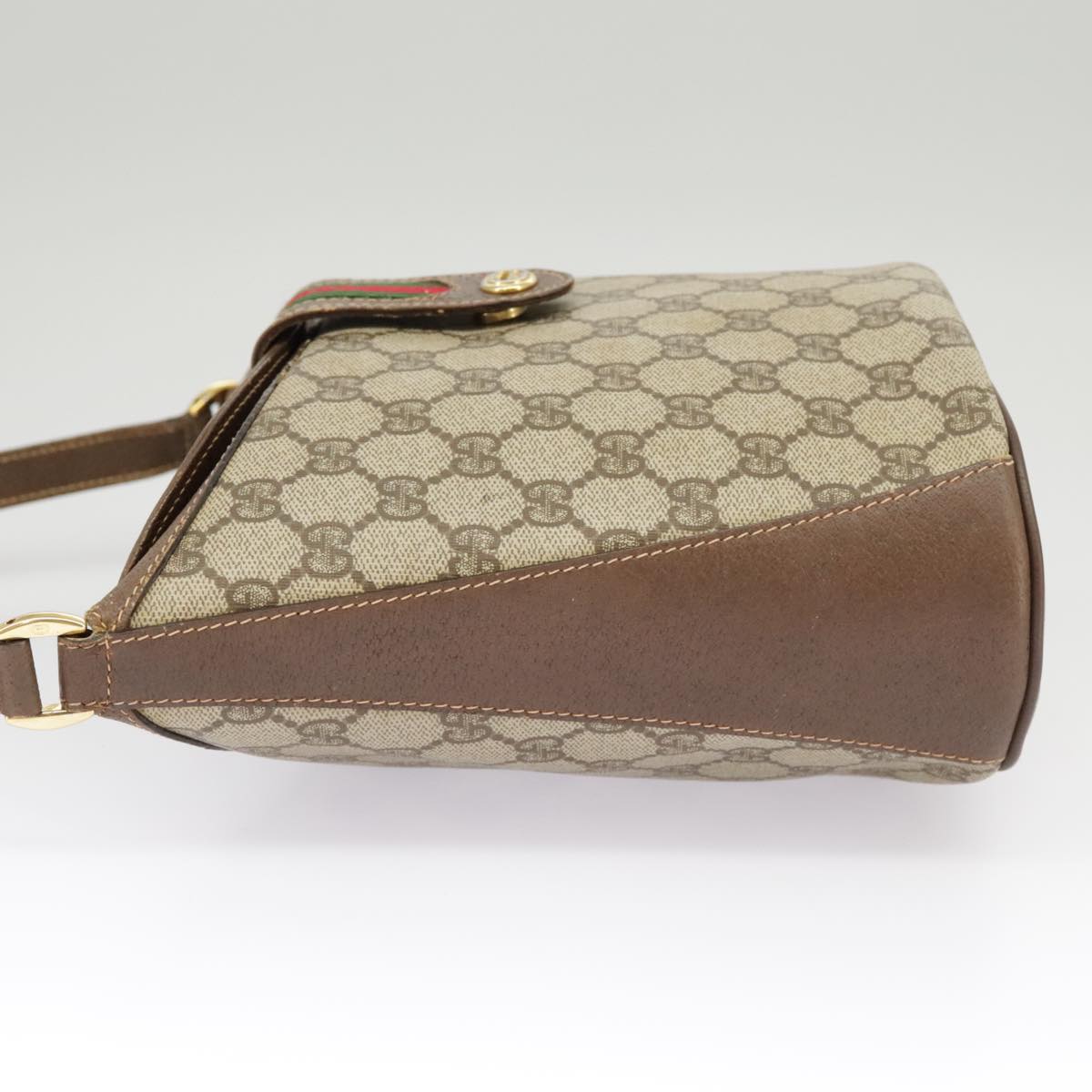 GUCCI GG Supreme Shoulder Bag PVC Beige Gold Web Sherry Line 98280