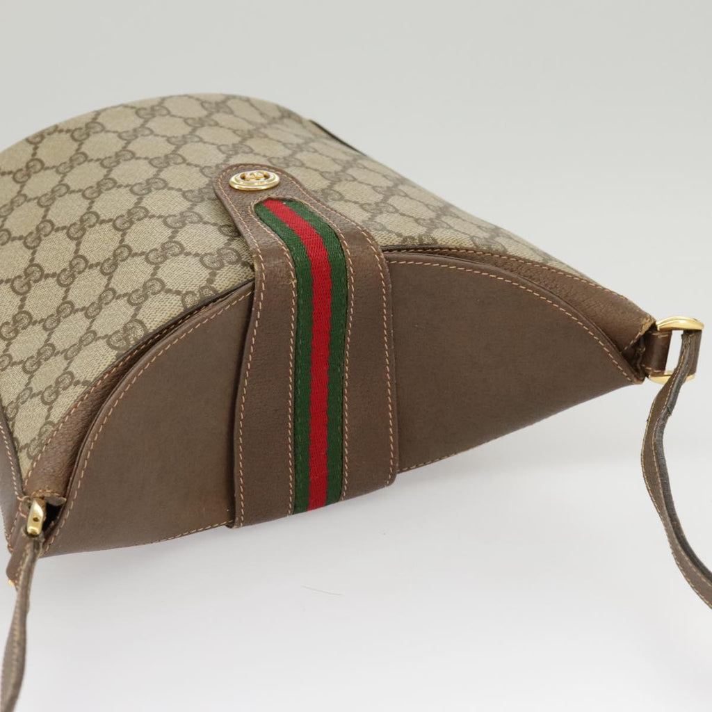 GUCCI GG Supreme Shoulder Bag PVC Beige Gold Web Sherry Line 98280