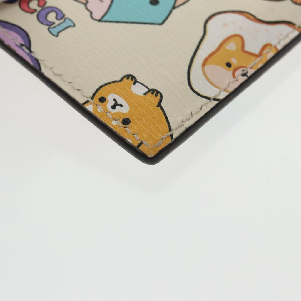 GUCCI Card Case Leather White Gold 736783 98281