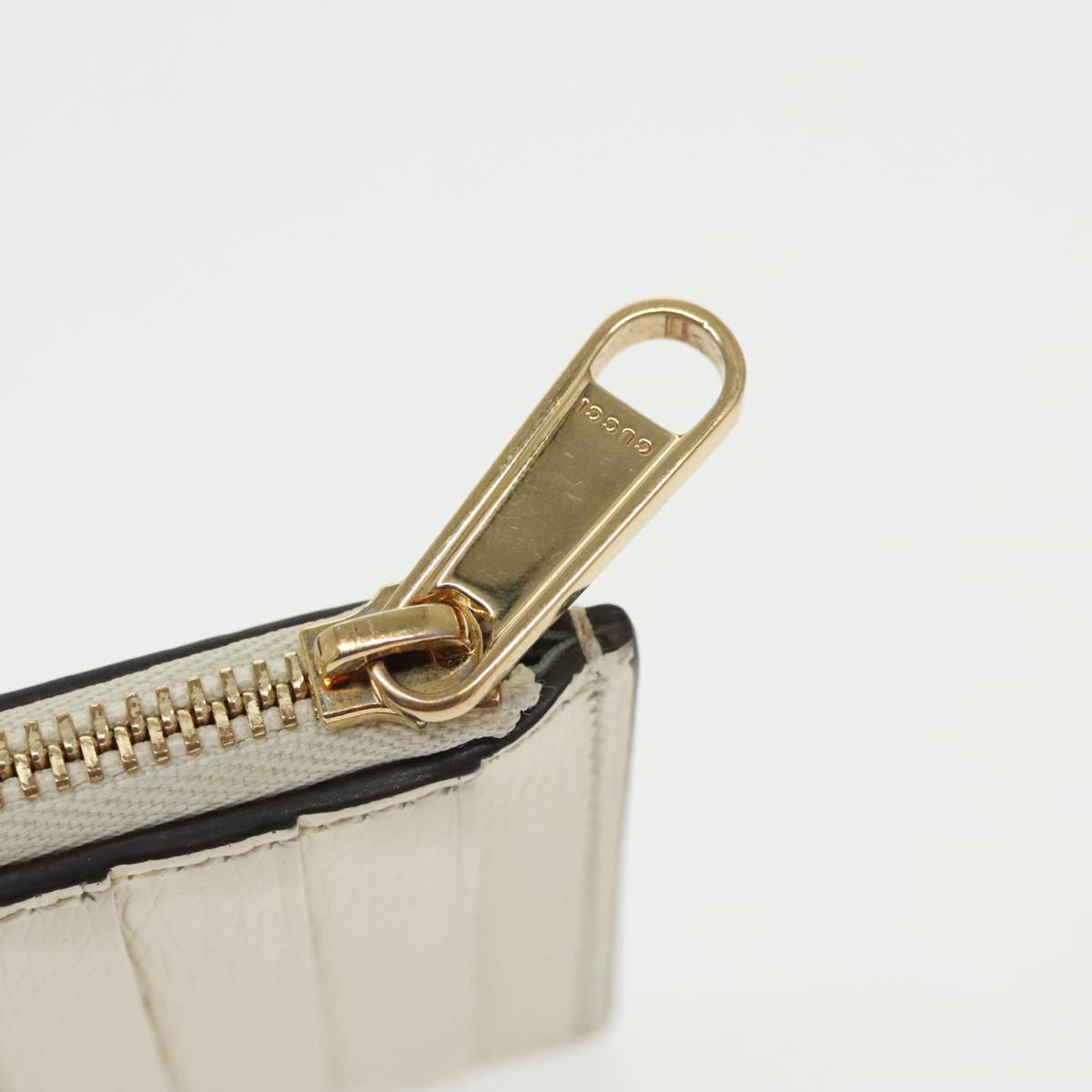 GUCCI Card Case Leather White Gold 736783 98281