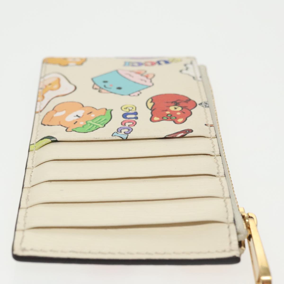 GUCCI Card Case Leather White Gold 736783 98281