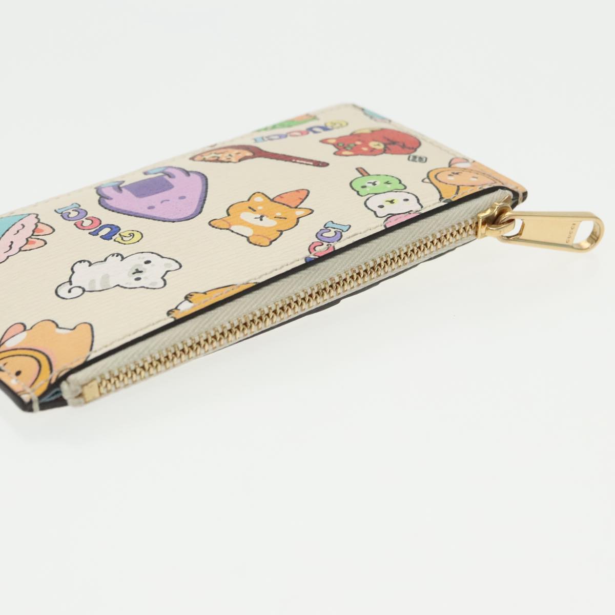 GUCCI Card Case Leather White Gold 736783 98281