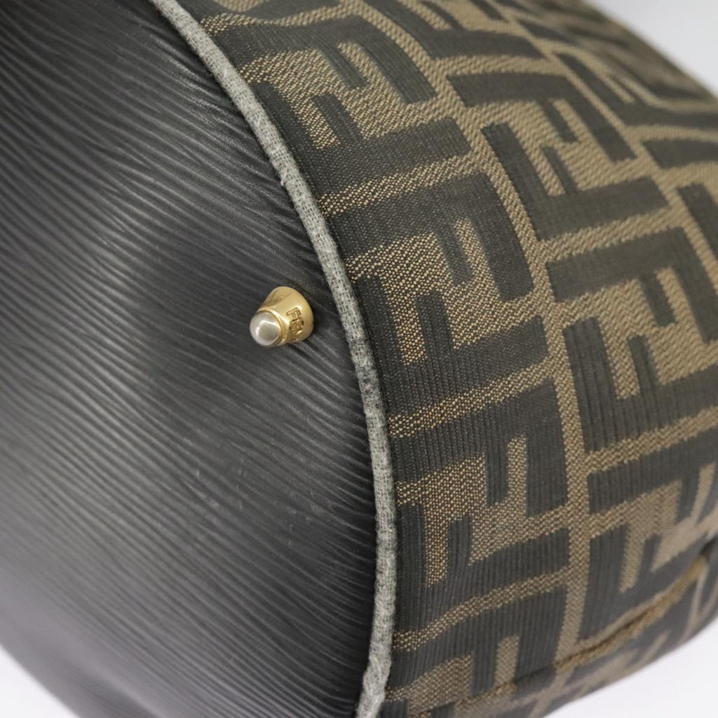 FENDI Zucca Canvas Hand Bag Brown Black Gold 98285