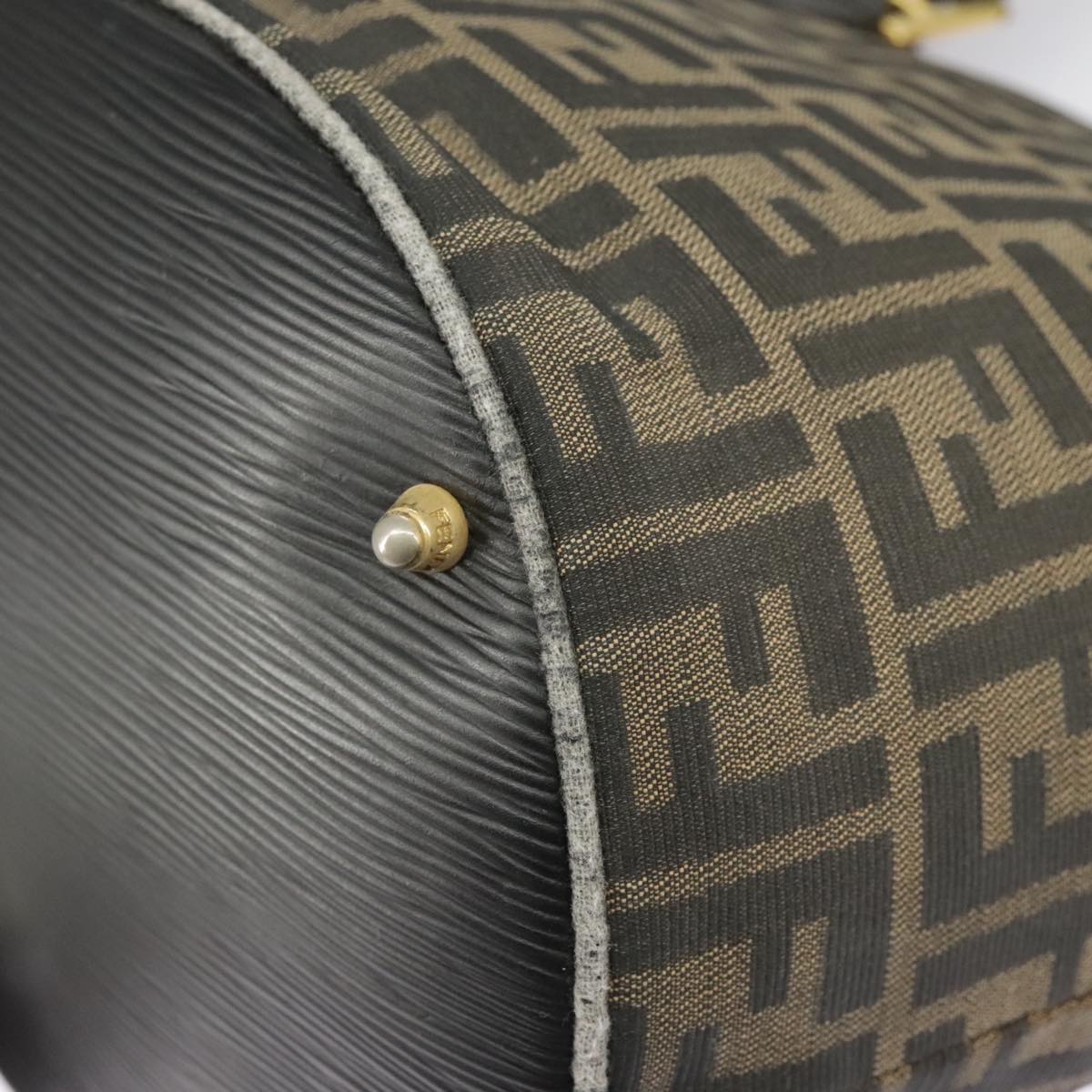 FENDI Zucca Canvas Hand Bag Brown Black Gold 98285