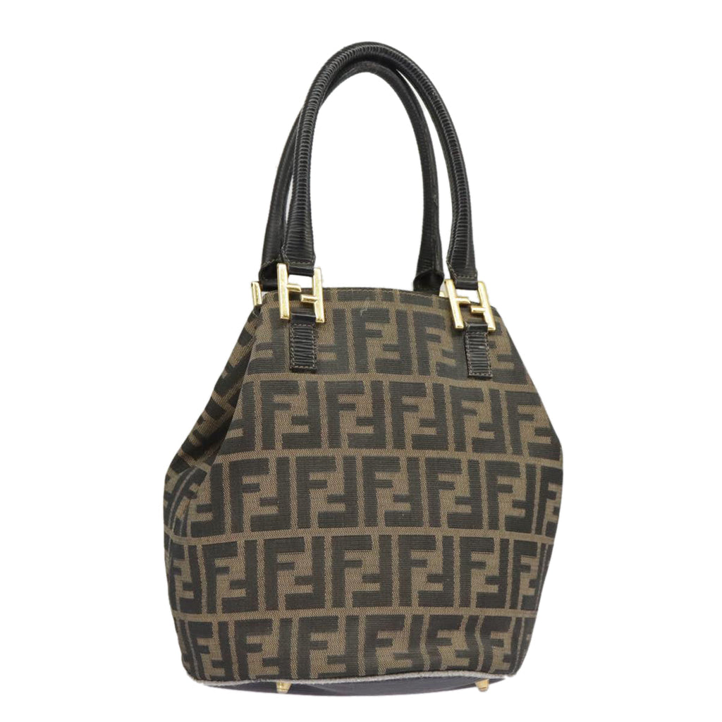 FENDI Zucca Canvas Hand Bag Brown Black Gold 98285