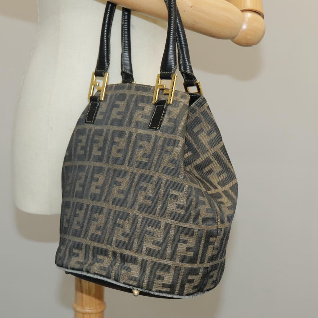 FENDI Zucca Canvas Hand Bag Brown Black Gold 98285