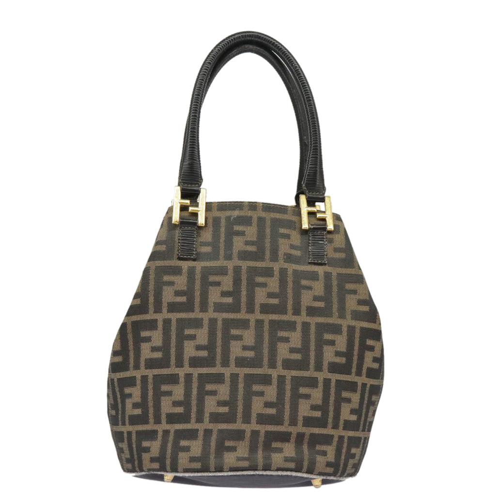 FENDI Zucca Canvas Hand Bag Brown Black Gold 98285