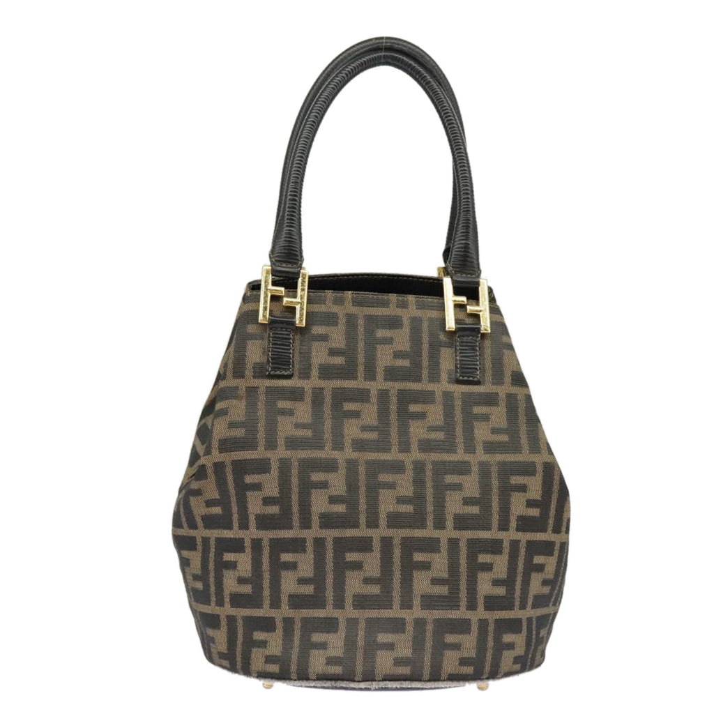FENDI Zucca Canvas Hand Bag Brown Black Gold 98285
