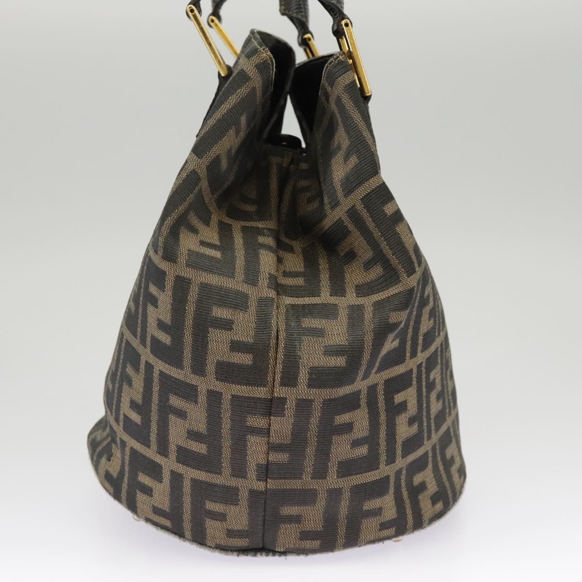 FENDI Zucca Canvas Hand Bag Brown Black Gold 98285