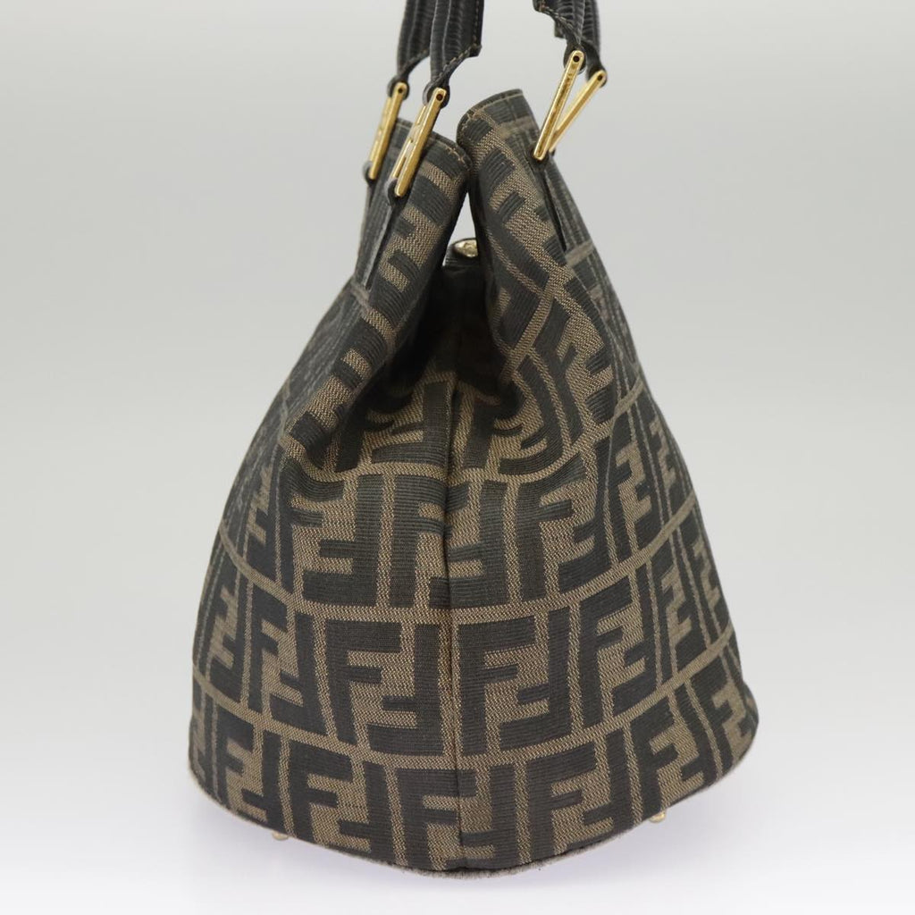 FENDI Zucca Canvas Hand Bag Brown Black Gold 98285
