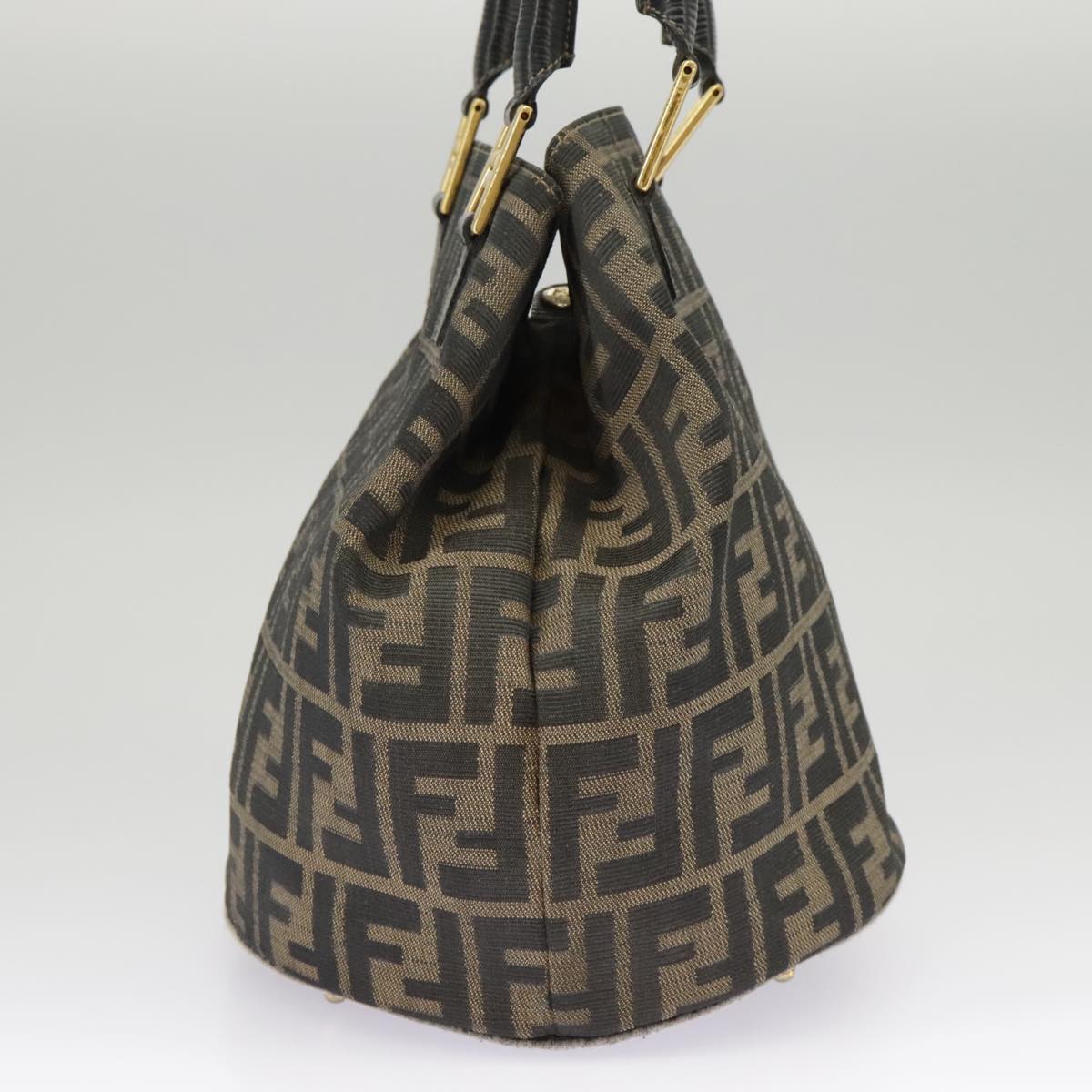 FENDI Zucca Canvas Hand Bag Brown Black Gold 98285