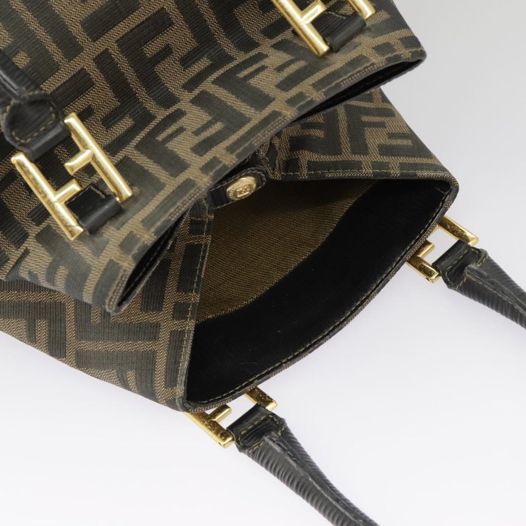 FENDI Zucca Canvas Hand Bag Brown Black Gold 98285