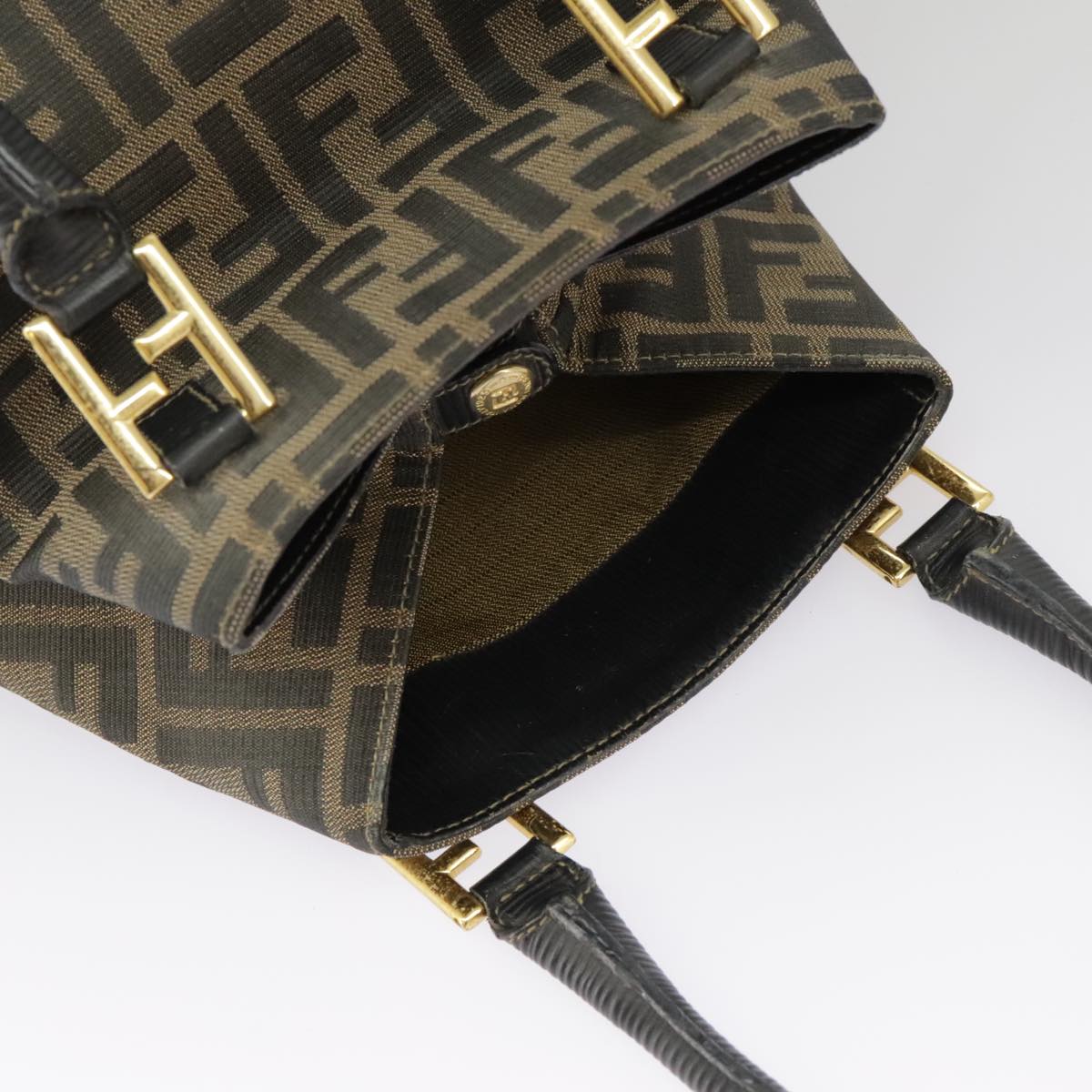 FENDI Zucca Canvas Hand Bag Brown Black Gold 98285