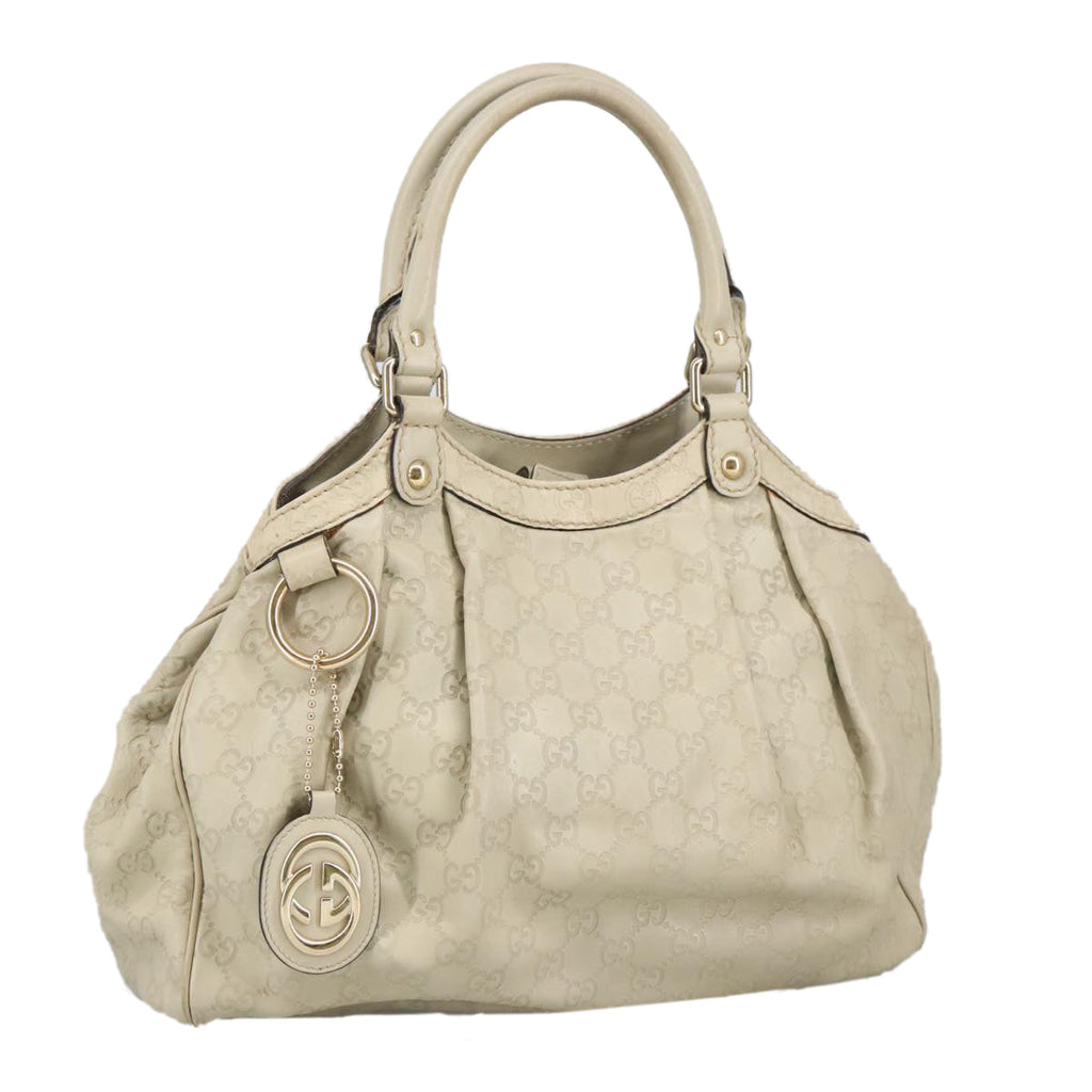 GUCCI GG Canvas Guccissima Hand Bag Leather White Gold 211944 98286