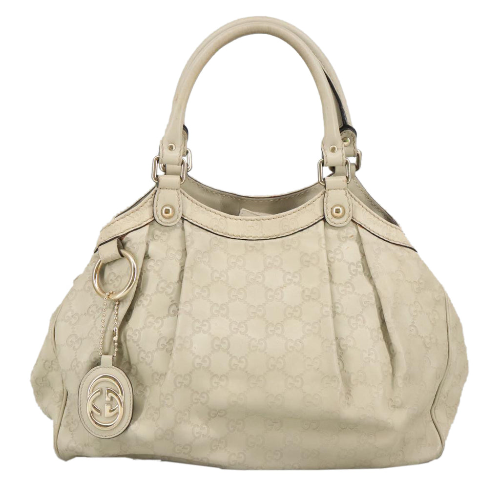 GUCCI GG Canvas Guccissima Hand Bag Leather White Gold 211944 98286