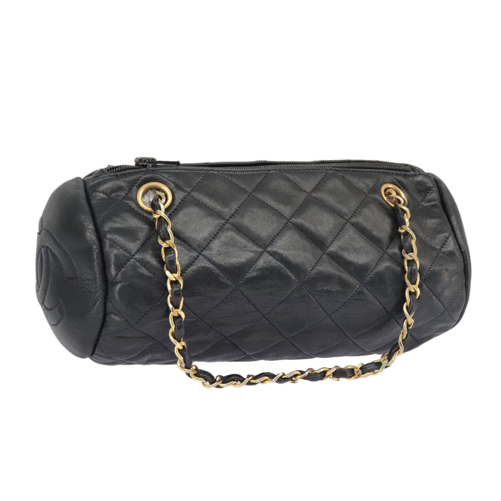 CHANEL Matelasse Chain Shoulder Bag Leather Navy Gold CC 98296