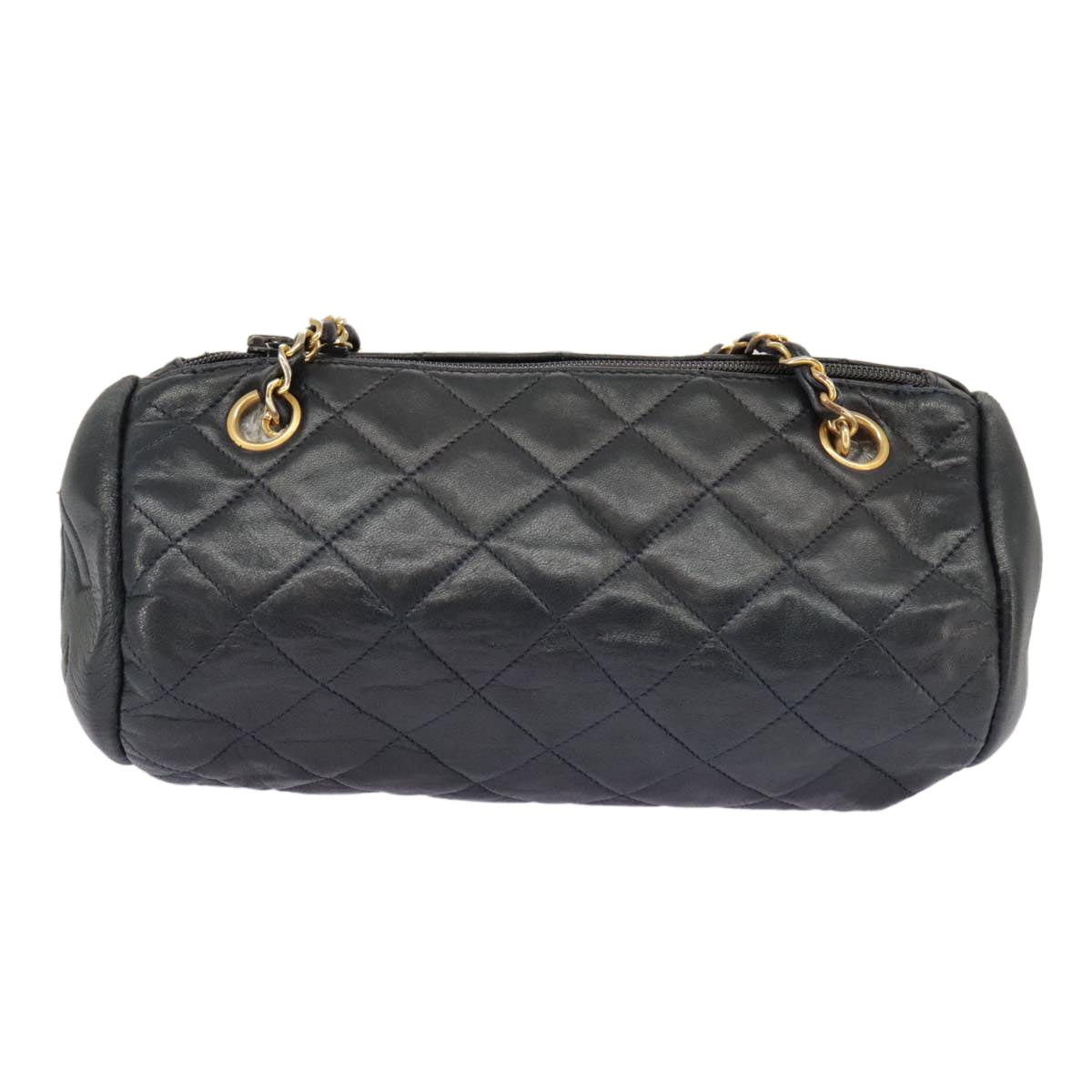 CHANEL Matelasse Chain Shoulder Bag Leather Navy Gold CC 98296