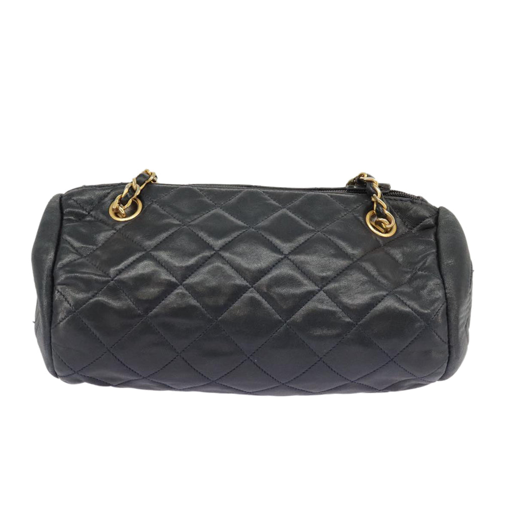 CHANEL Matelasse Chain Shoulder Bag Leather Navy Gold CC 98296