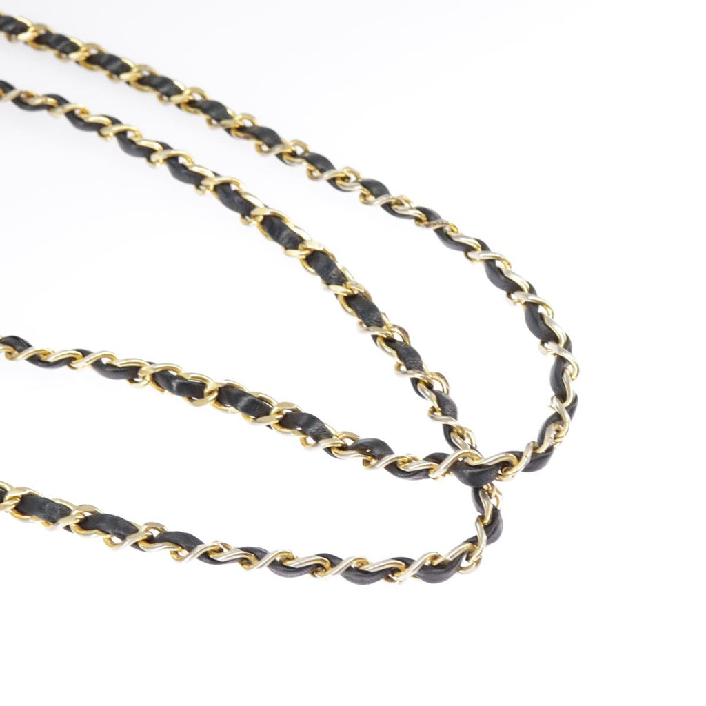 CHANEL Matelasse Chain Shoulder Bag Leather Navy Gold CC 98296