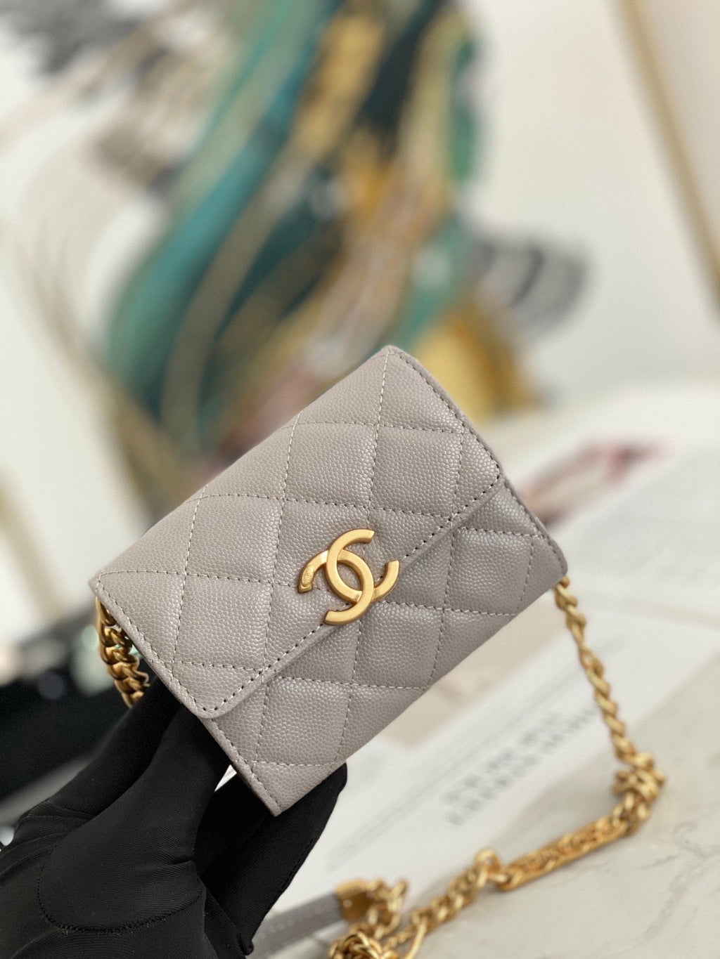 CHLMini Flap Bag Gold Toned Hardware Grey For Women 4.7in/12cm