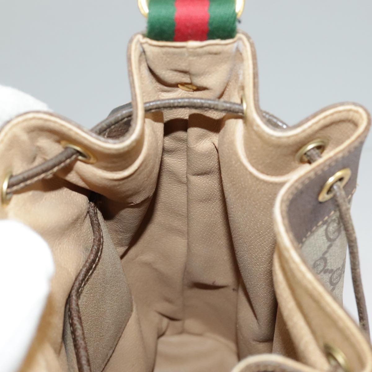 GUCCI GG Supreme Web Sherry Line Shoulder Bag PVC Beige 164 02 034 98308