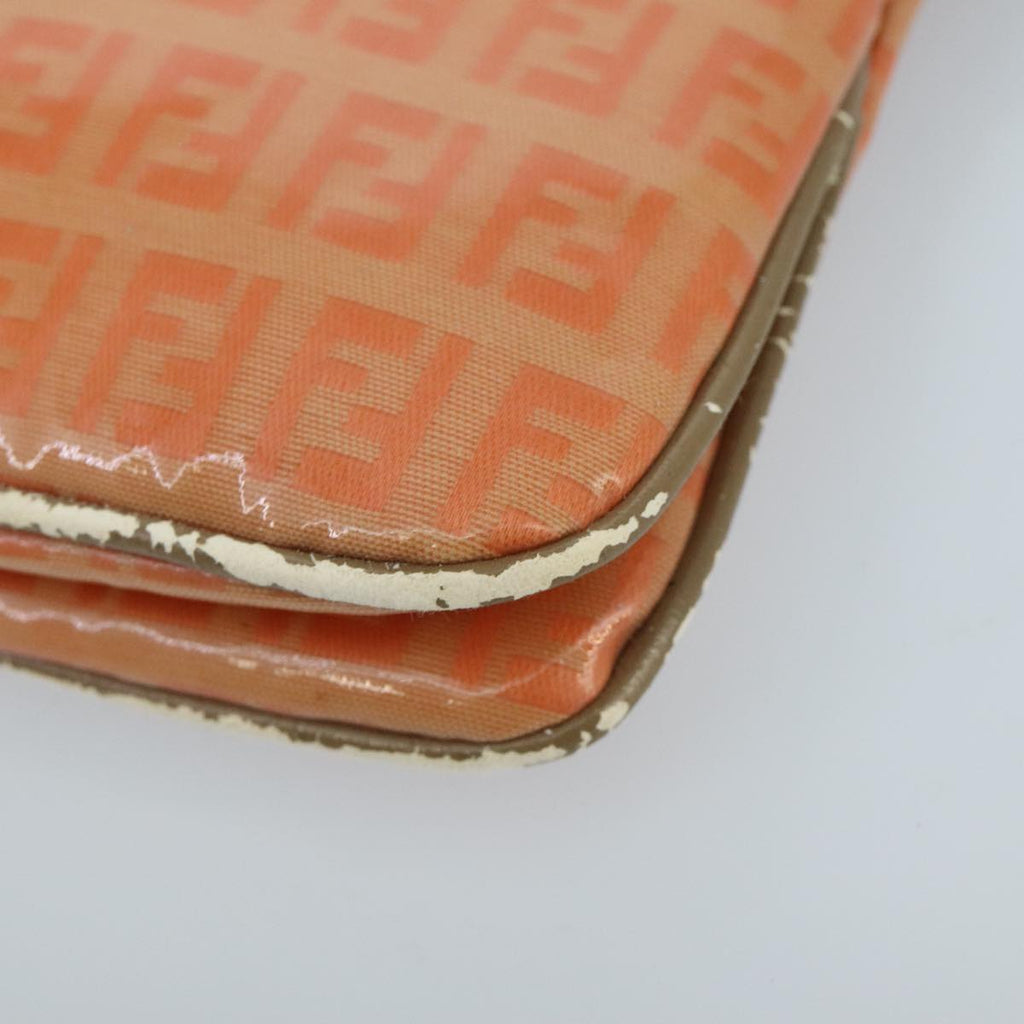 FENDI Zucchino Canvas Mamma Baguette Shoulder Bag Enamel Gold Orange 98336