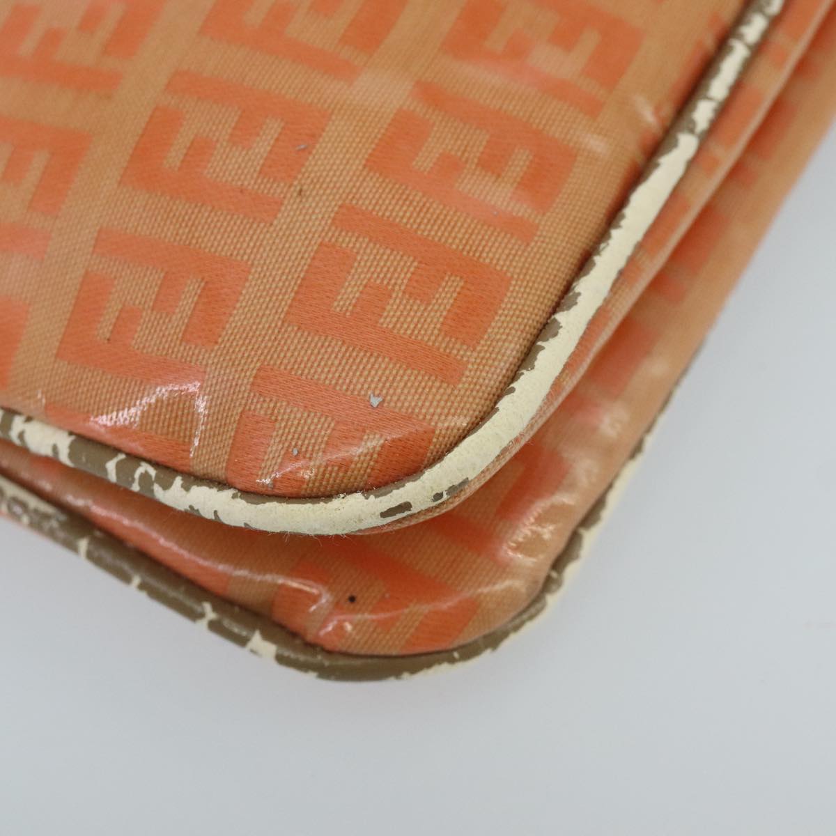 FENDI Zucchino Canvas Mamma Baguette Shoulder Bag Enamel Gold Orange 98336