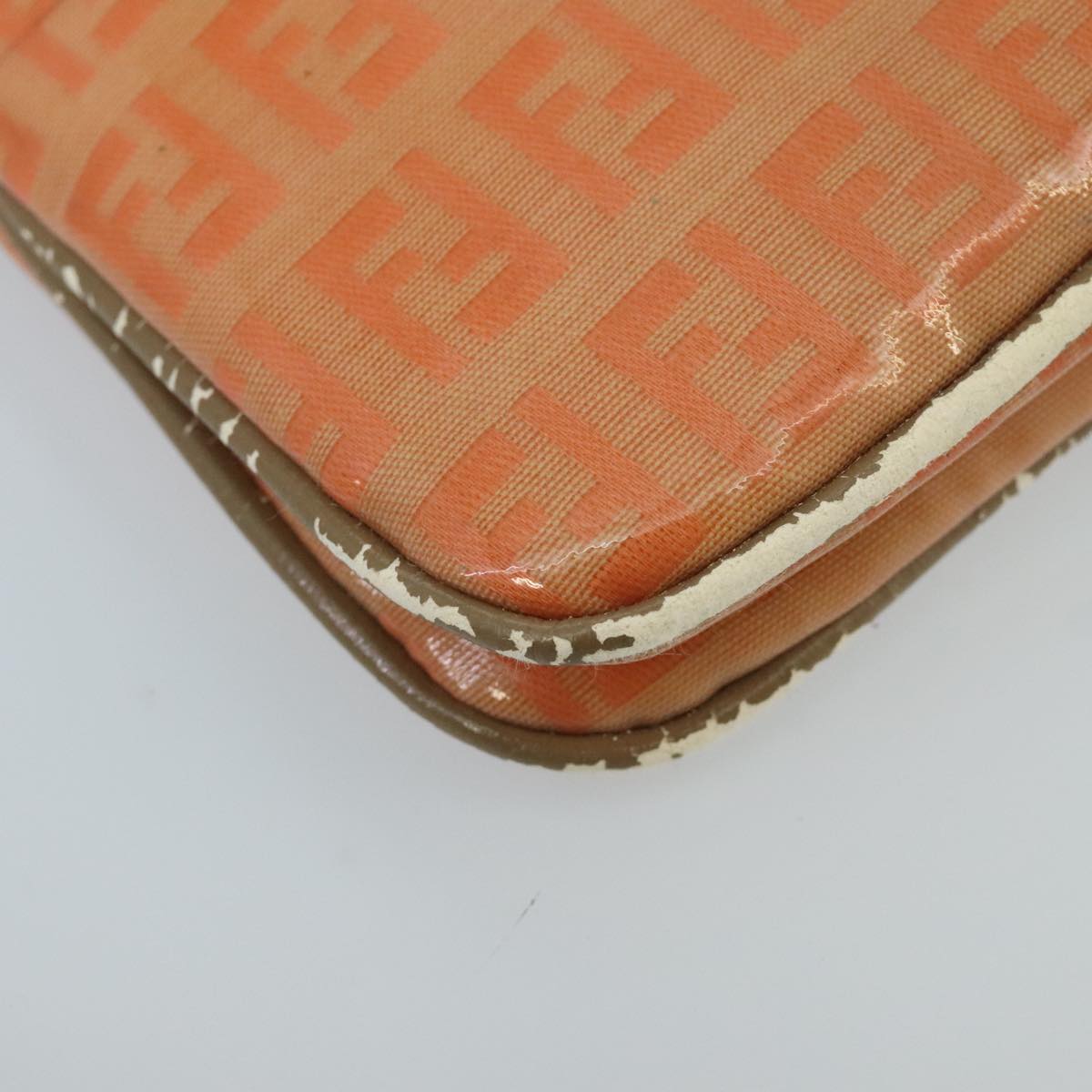 FENDI Zucchino Canvas Mamma Baguette Shoulder Bag Enamel Gold Orange 98336
