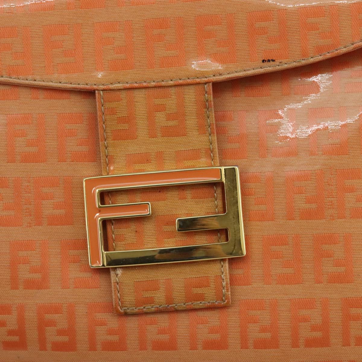 FENDI Zucchino Canvas Mamma Baguette Shoulder Bag Enamel Gold Orange 98336
