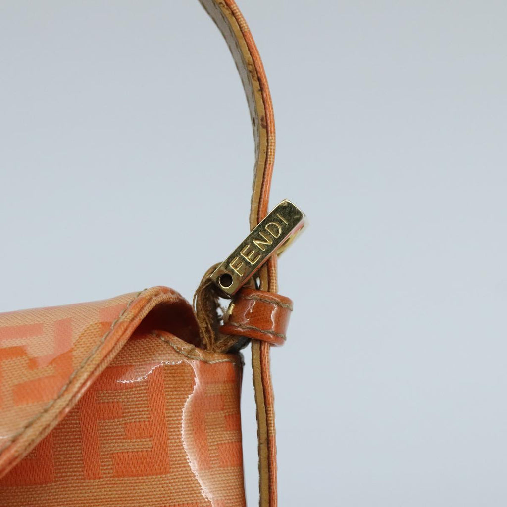FENDI Zucchino Canvas Mamma Baguette Shoulder Bag Enamel Gold Orange 98336