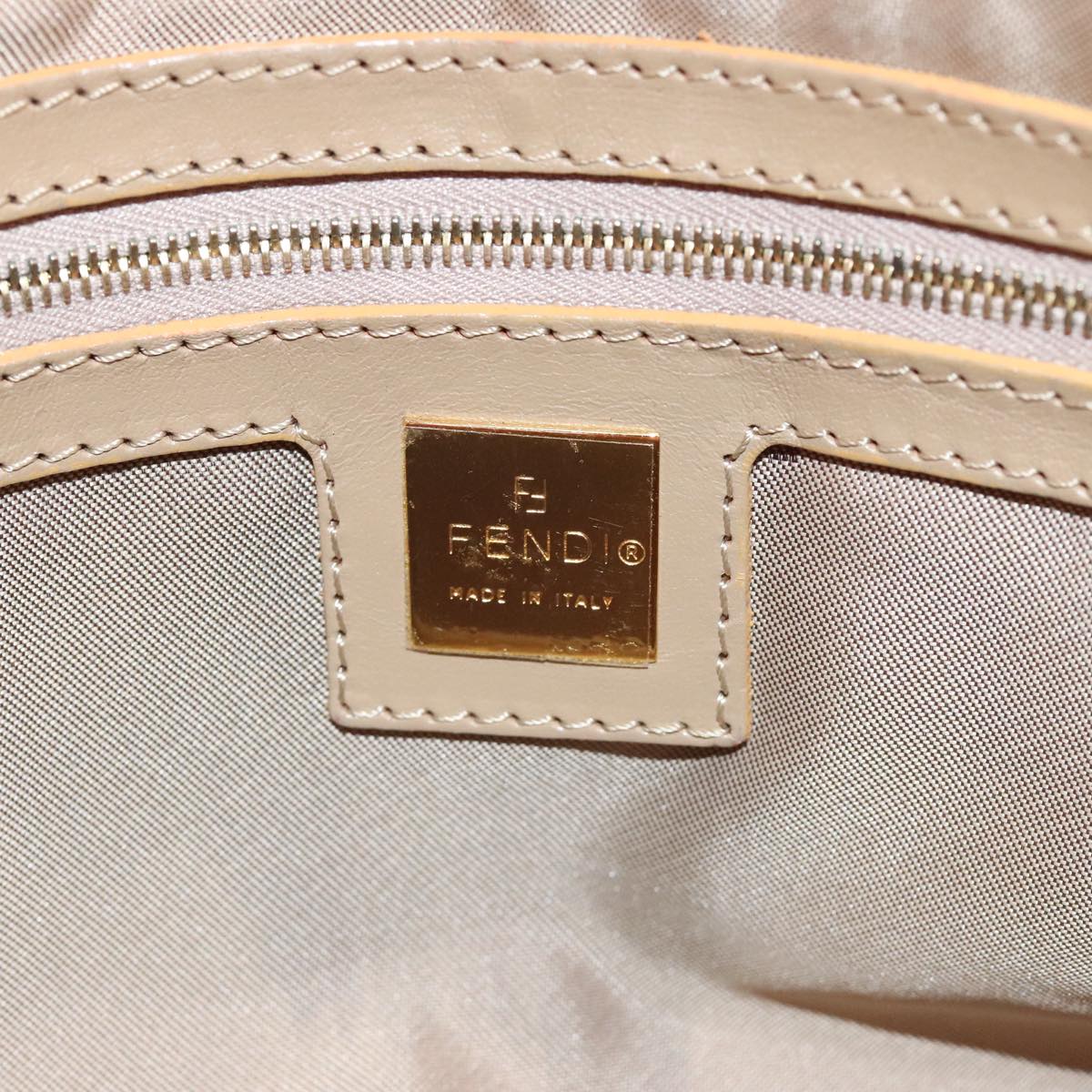 FENDI Zucchino Canvas Mamma Baguette Shoulder Bag Enamel Gold Orange 98336