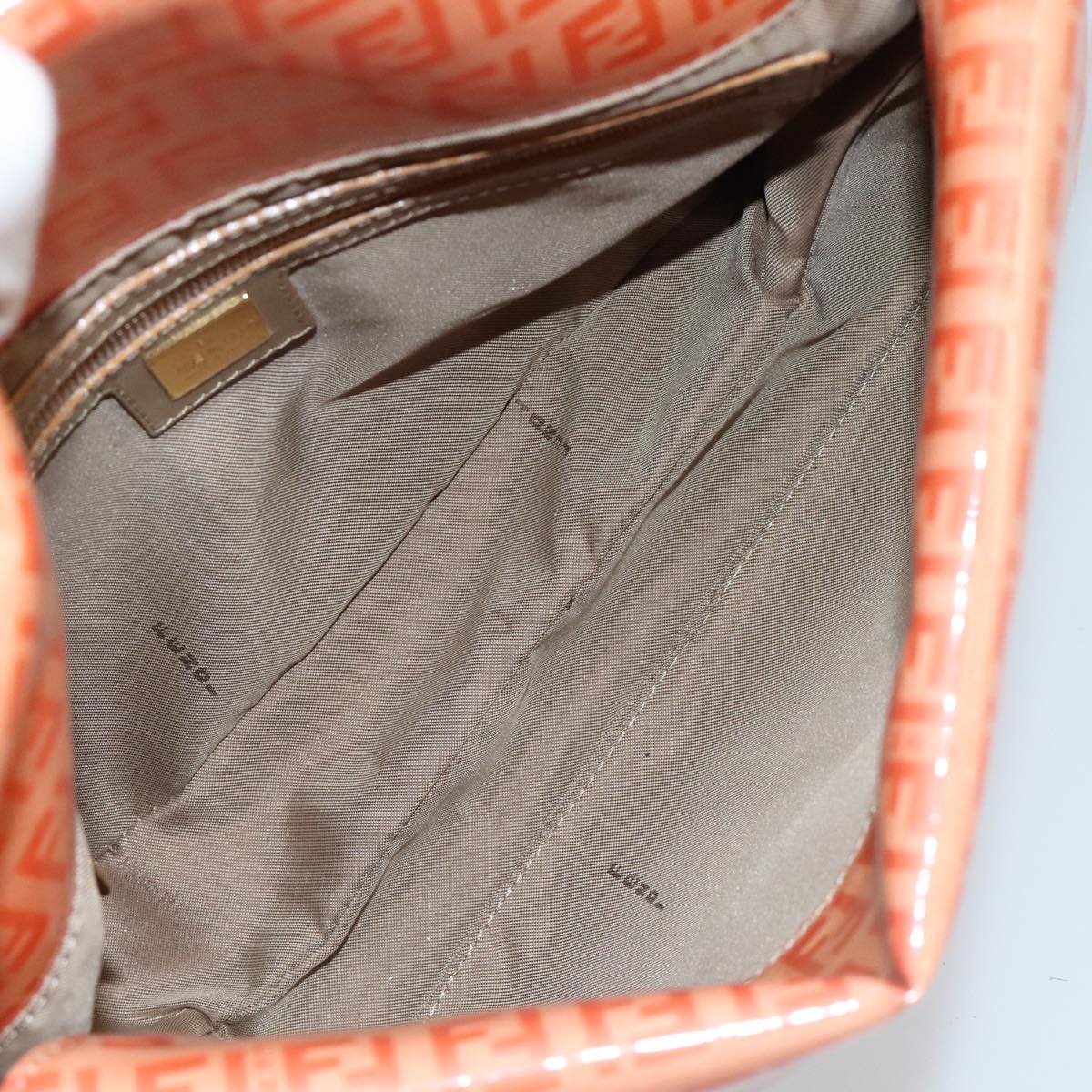 FENDI Zucchino Canvas Mamma Baguette Shoulder Bag Enamel Gold Orange 98336