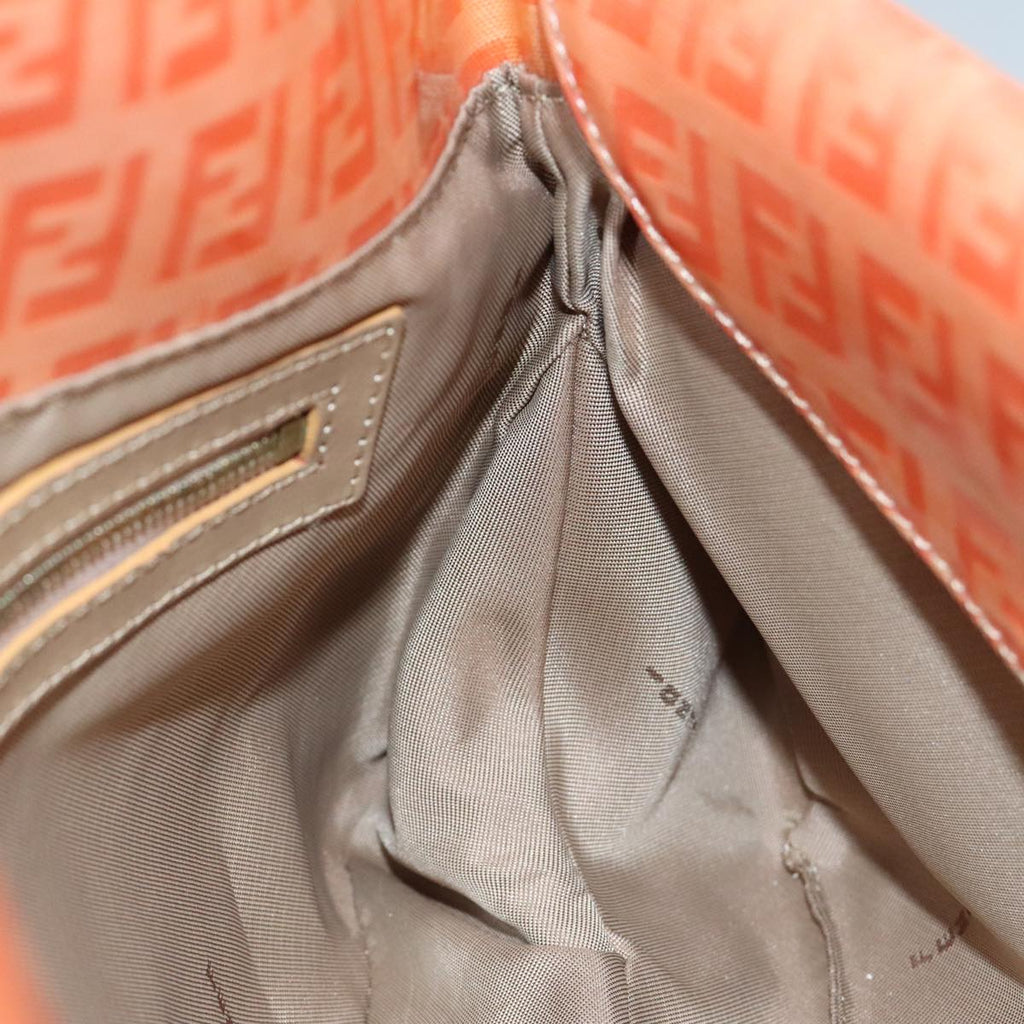 FENDI Zucchino Canvas Mamma Baguette Shoulder Bag Enamel Gold Orange 98336