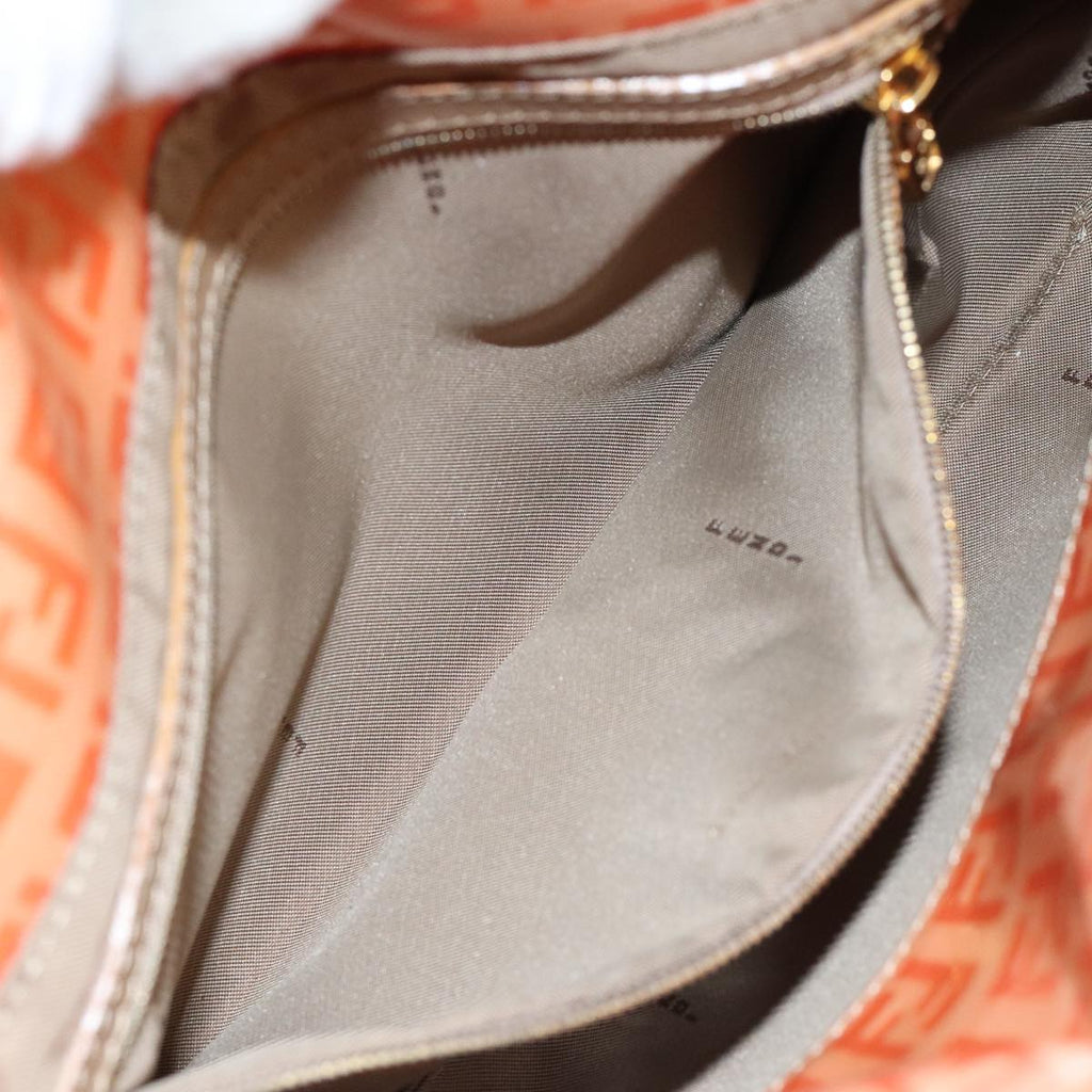 FENDI Zucchino Canvas Mamma Baguette Shoulder Bag Enamel Gold Orange 98336