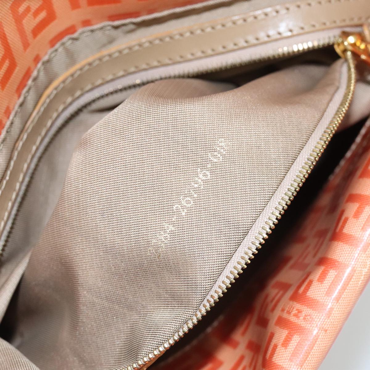 FENDI Zucchino Canvas Mamma Baguette Shoulder Bag Enamel Gold Orange 98336