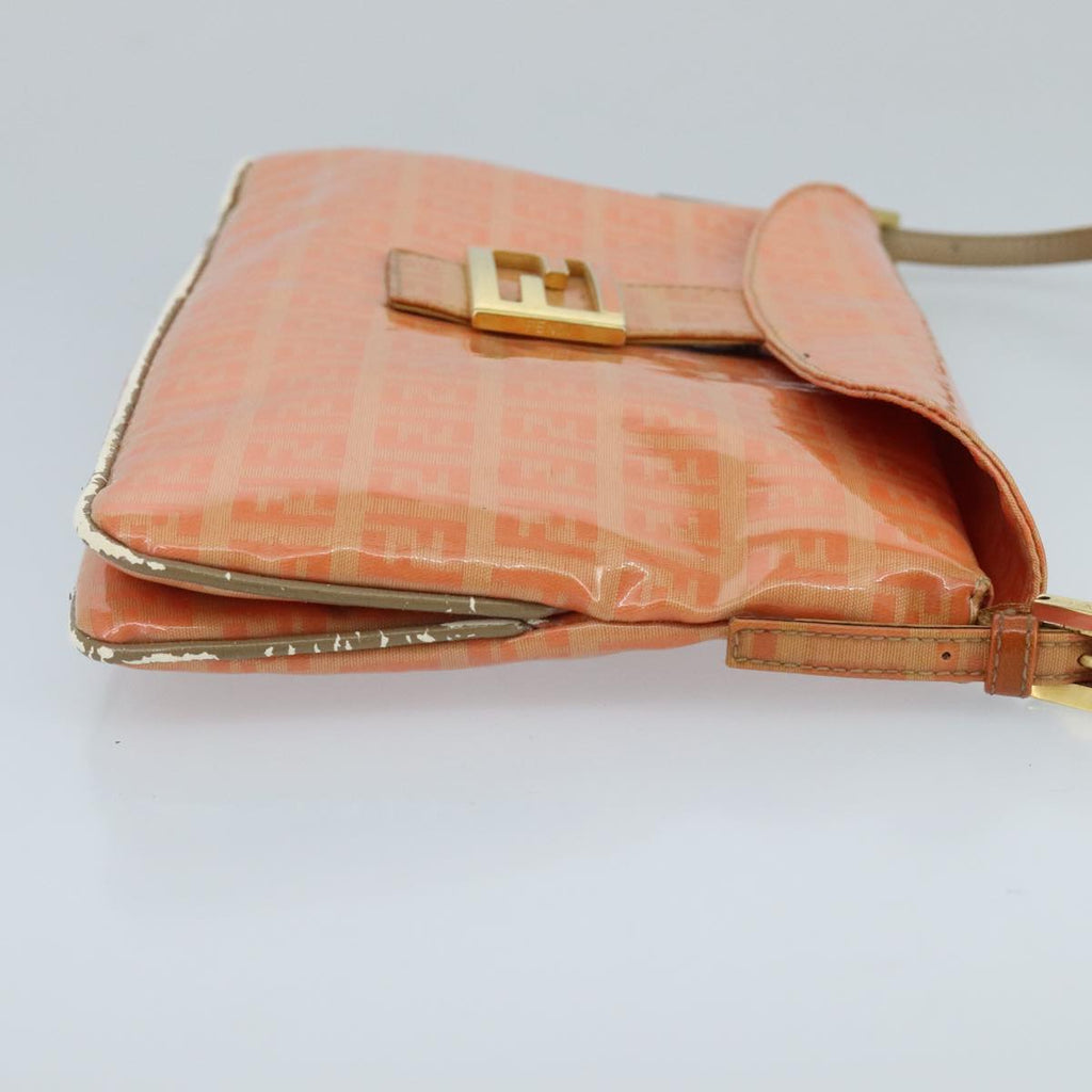 FENDI Zucchino Canvas Mamma Baguette Shoulder Bag Enamel Gold Orange 98336