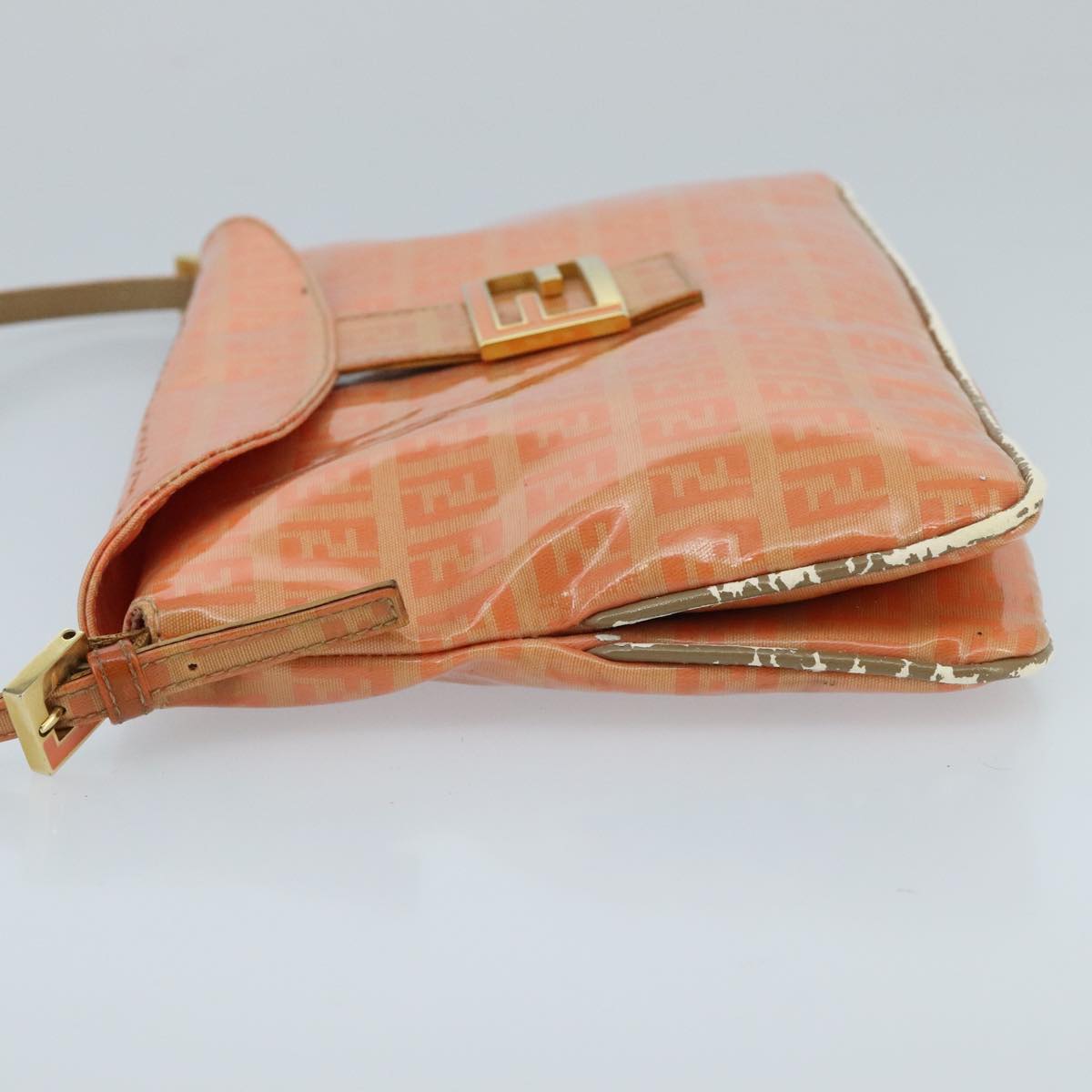 FENDI Zucchino Canvas Mamma Baguette Shoulder Bag Enamel Gold Orange 98336