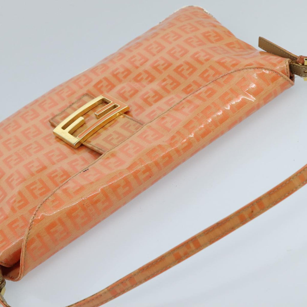 FENDI Zucchino Canvas Mamma Baguette Shoulder Bag Enamel Gold Orange 98336