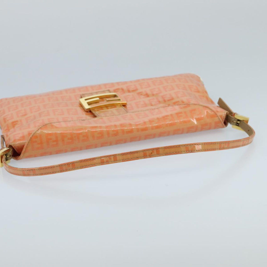 FENDI Zucchino Canvas Mamma Baguette Shoulder Bag Enamel Gold Orange 98336