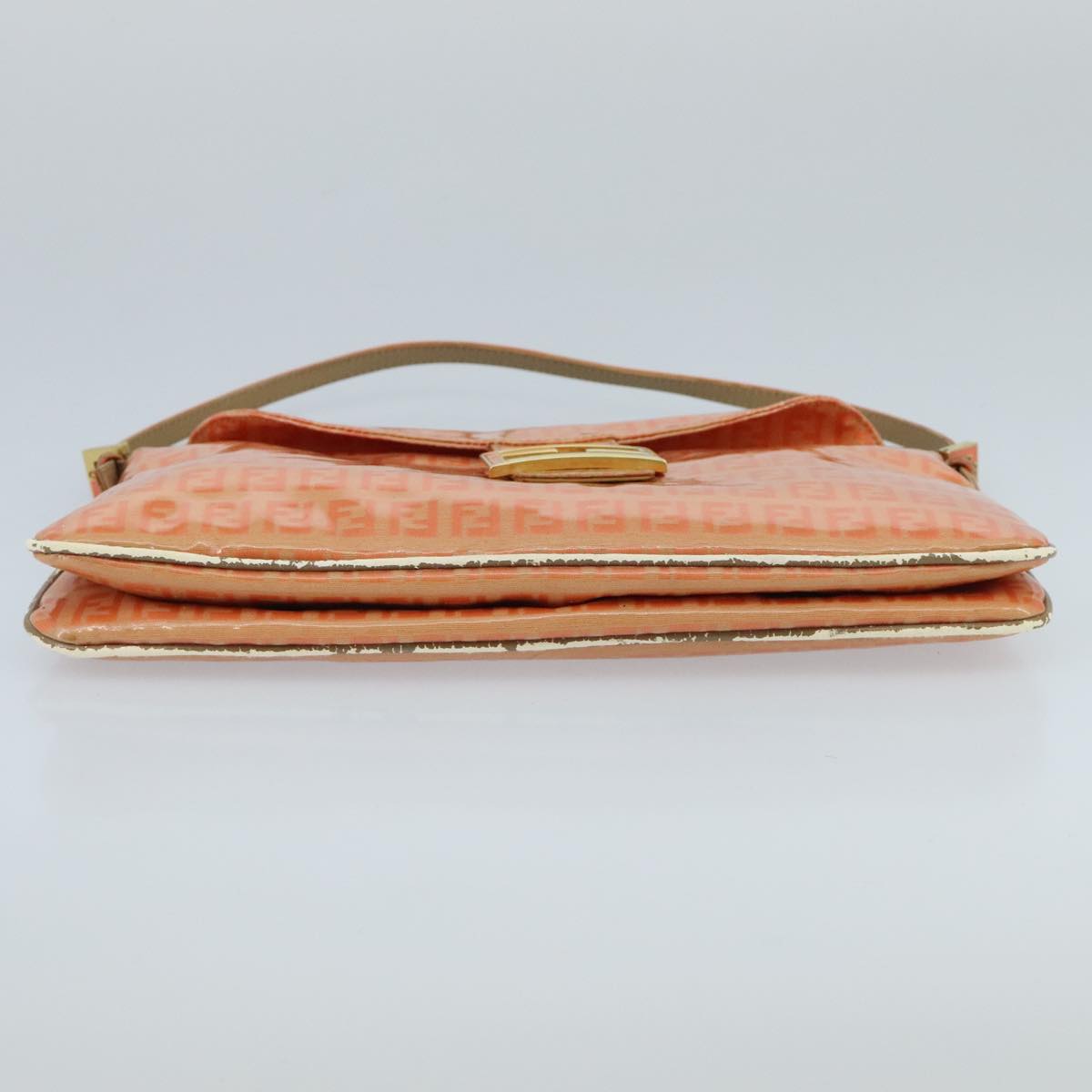FENDI Zucchino Canvas Mamma Baguette Shoulder Bag Enamel Gold Orange 98336