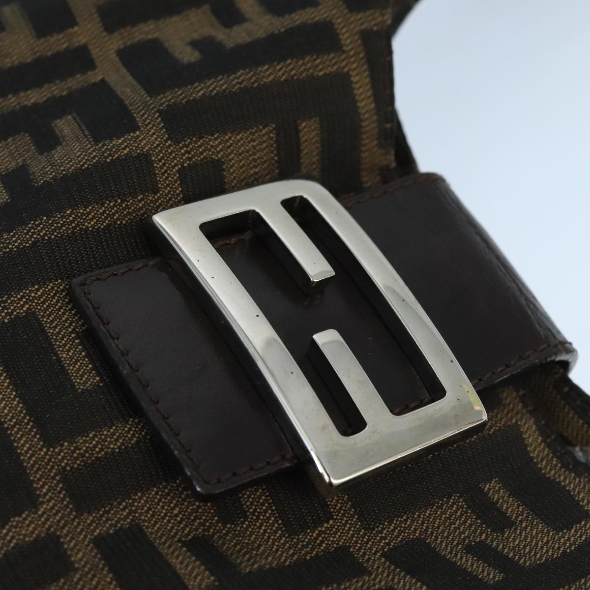 FENDI Zucca Canvas Mamma Baguette Shoulder Bag Brown Black Silver 98344