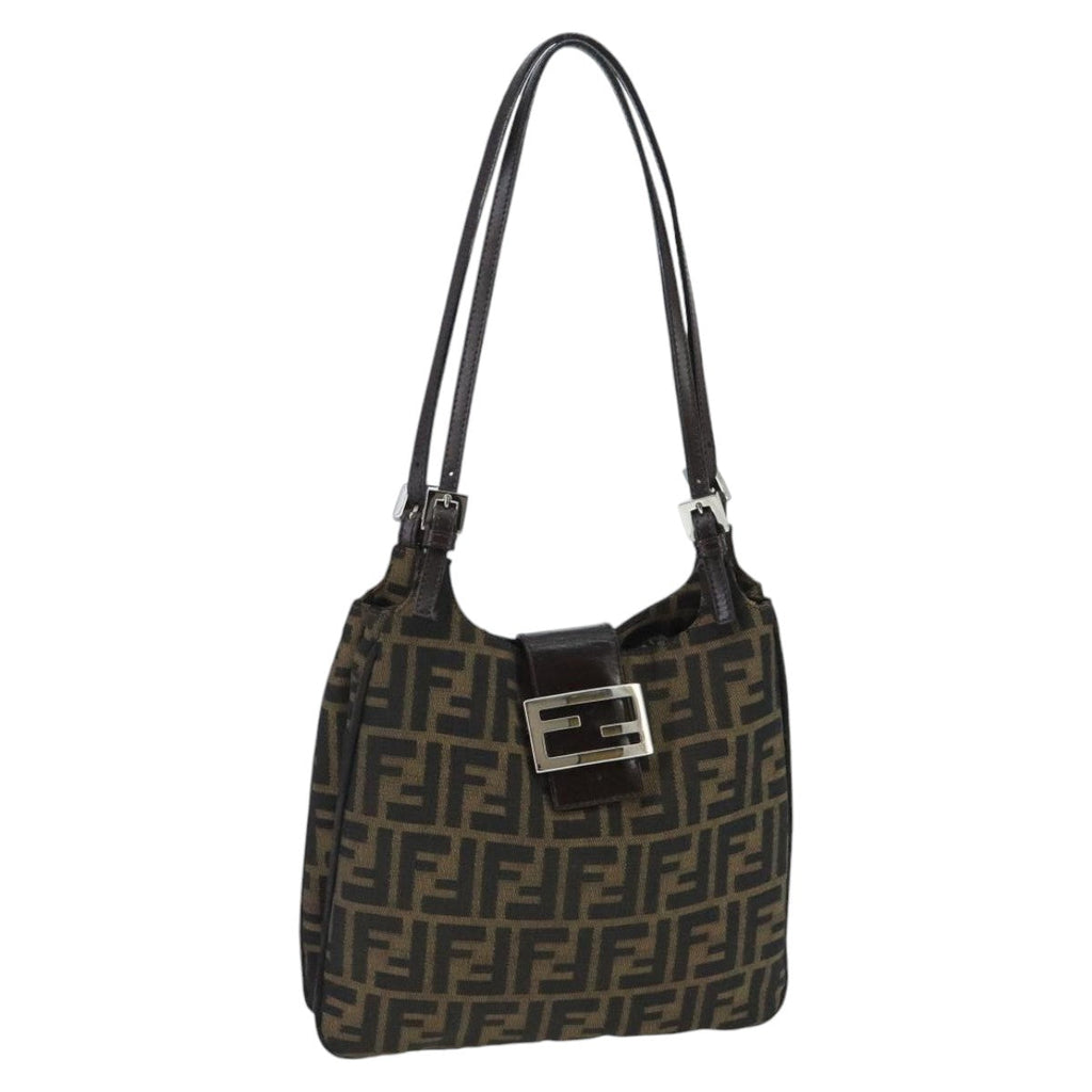 FENDI Zucca Canvas Mamma Baguette Shoulder Bag Brown Black Silver 98344