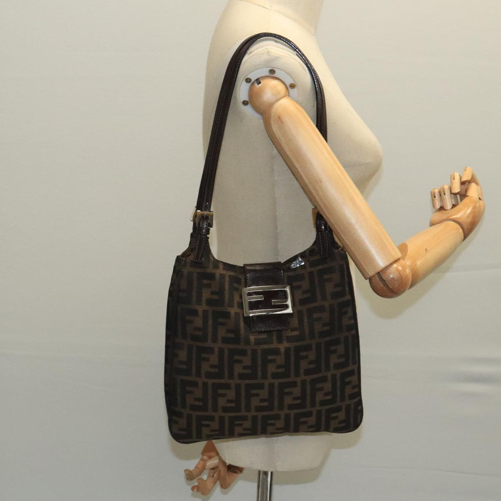 FENDI Zucca Canvas Mamma Baguette Shoulder Bag Brown Black Silver 98344