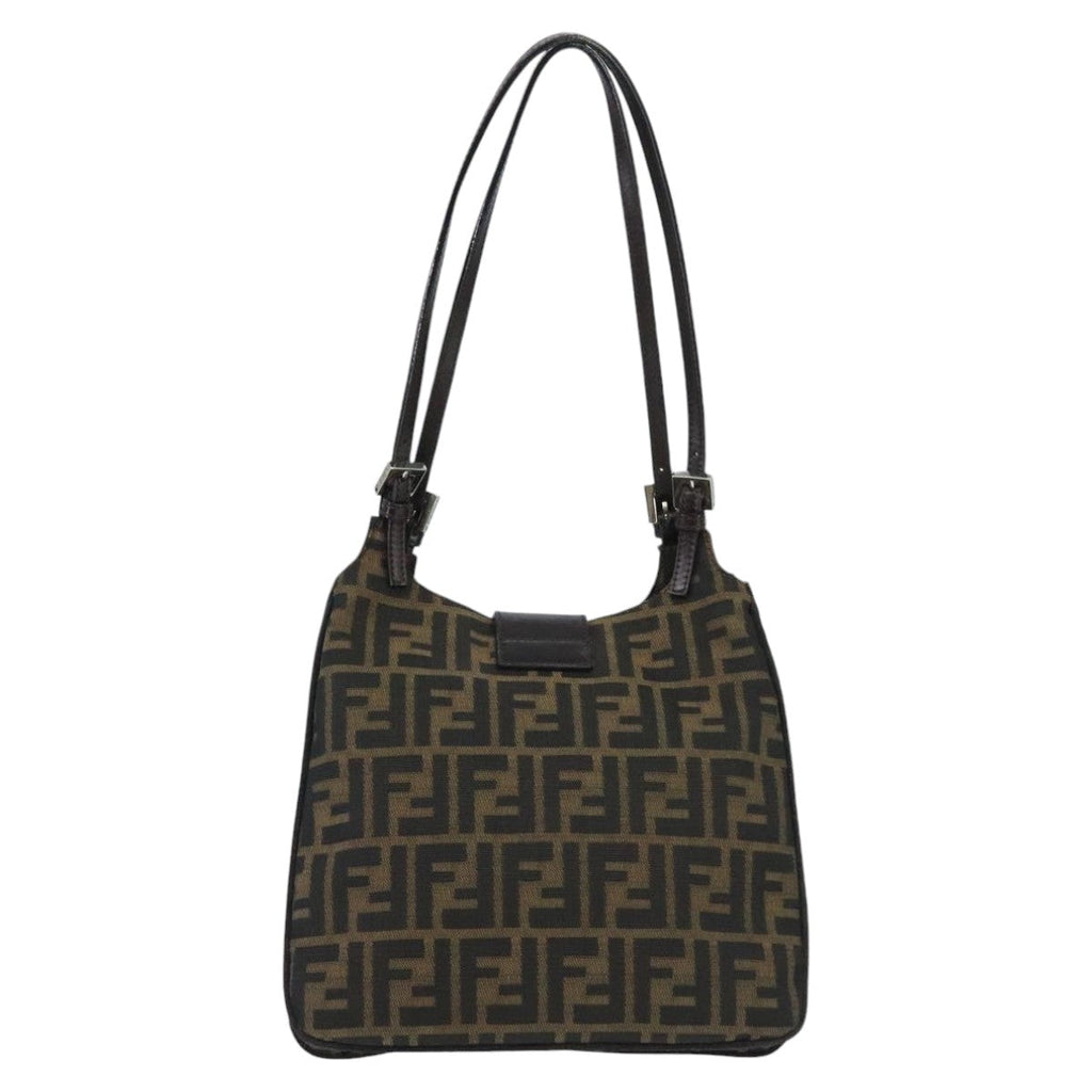 FENDI Zucca Canvas Mamma Baguette Shoulder Bag Brown Black Silver 98344