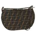 FENDI Zucca Canvas Shoulder Bag Brown Black 98351