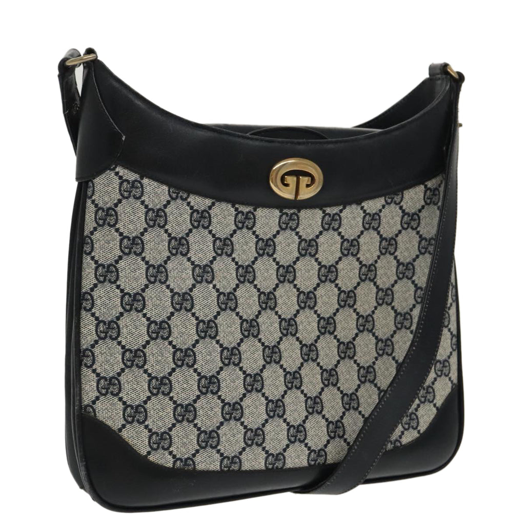 GUCCI GG Supreme Shoulder Bag PVC Leather Navy Gold 98370